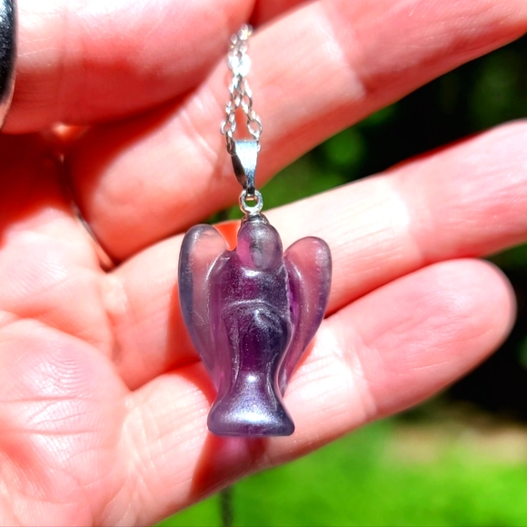 Natural Kharma by Avelon Jewelry - Purple Fluorite handcarved angel necklace